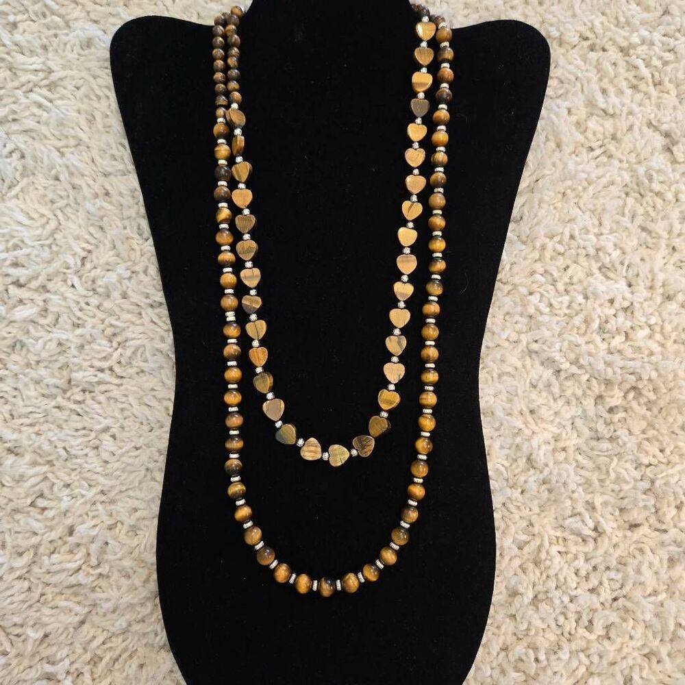 NEW Two Strand Tigers Eye Bead and Silver Necklace Artisan Made